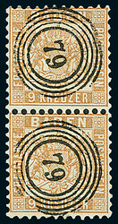 9 Kr. gelbbraun, gute "b"-Farbe, senkrechtes Paar mit idealem ...
