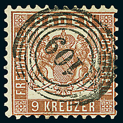 9 Kr. dunkelbraun, beste Farbe "c", Luxusstück mit Nummernstempel ...