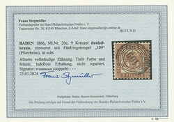 9 Kr. dunkelbraun, beste Farbe "c", Luxusstück mit Nummernstempel ...