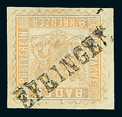 9 Kr. fahlbraun, bessere Farbe "ba", fünf Luxusstücke, davon zwei ...