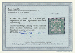 18 Kr. grün, ungebrauchtes Luxusstück. Geprüft Pfenninger und ...