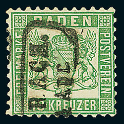 18 Kr. grün, Luxusstück mit Ra2 "Lörrach". Fotobefund Stegmüller ...