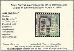 18 Kr. grün, Luxusstück mit Ra2 "Lörrach". Fotobefund Stegmüller ...