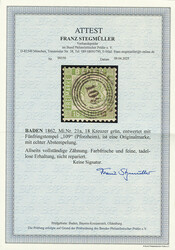 18 Kr. grün, Luxusstück mit Nummernstempel "109" PFORZHEIM. Neues ...