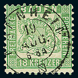 18 Kr. grün, links oben ein Zahn minimal verkürzt, zentrisch ...