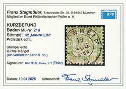 18 Kr. grün, links oben ein Zahn minimal verkürzt, zentrisch ...