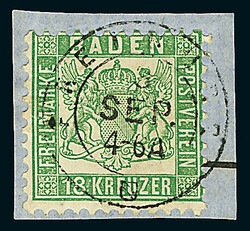 18 Kr. grün, Luxus-Briefstück mit vollständig, klar und gerade ...