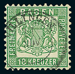 18 Kr. dunkelgrün, gute "b"-Farbe, Luxusstück mit K2 "Villingen 17 ...