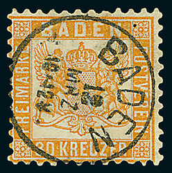 30 Kr. lebhaftgelborange, sehr gut gezähnt und in tiefer, frischer ...