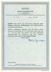 30 Kr. lebhaftgelborange, gute "a"-Farbe, senkrechter Sechserblock ...