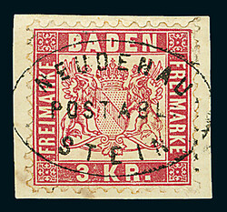 3 Kr. karmin, Luxus-Briefstück mit vollständig, klar und gerade ...