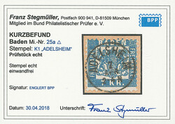 7 Kr. blau, dunkelgelbes Luxus-Briefstück mit zentrisch genau ...