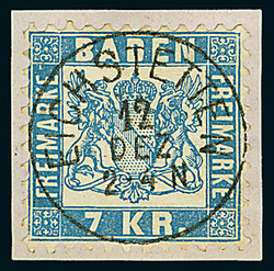 7 Kr. blau, elf Stück, dabei fünf Briefstücke, und ein Exemplar ...