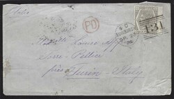 1874 6d Grey, SG 146, Plate 13, tied to envelope addressed to près ...