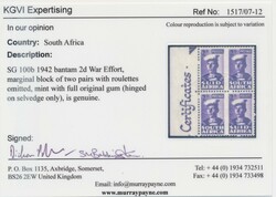 SG 100b 1942 Bantam War Effort. 2d. Left marginal block of 4 (2 ...
