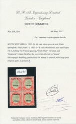 South West Africa SG 40a var. 1926 KGV Setting VIa £1, block of four ...