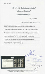 Great Britain SG 732a 1968 4/6d. Booklet containing a pane of the 4d ...