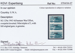 South West Africa SG 129a 1943 4d. Bi-lingual triplet. ‘Overprint ...