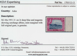 Aden 1951 2/- on 2r. Surcharge ‘albino’. Cert. SUM