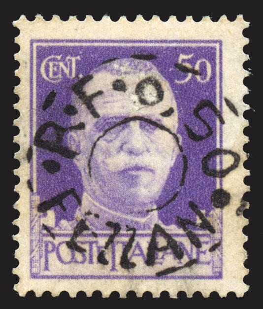 1943 - 0.50 su 50 c. violetto, soprastampato a mano "R.F./FEZZAN"; ...