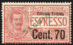 1925 - 70 c.su 60 c. rosso, con soprastampa "Colonia Eritrea" di tipo ...