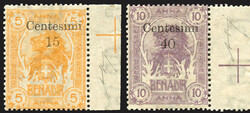 1905 - "Zanzibar", 15 c. su 5 a. arancio e 40 c. su 10 a. lilla. con ...