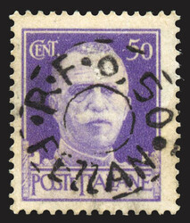 1943 - 0.50 su 50 c. violetto, soprastampato a mano "R.F./FEZZAN"; ...