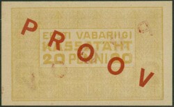 Estland, Eesti Vabariigi Kassattäht, 20 Penni o.D. (1919), Probe mit ...