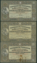 Schweiz, Lot 8 St: 5 Franken 16.10.1947 (P-11m); 5 Franken 20.1.1949 ...
