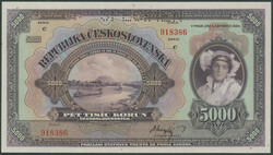 Tschechoslowakei, Republik, 5000 Korun 6.7.1920, Serie C918386, mit ...