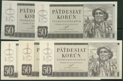 Tschechoslowakei, 5x 50 Korun 29.8.1950. 2x Serie A und 3x Serie B, ...