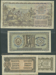 Yugoslawien, Republik, Lot, 4 St.:1 und 10 Dinara 1944; 50 Dinara1.5 ...