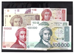 Kroatien, Lot 11 St.: Republika Hrvatska zu 1, 5, 10, 25, 100, 50000 ...