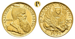 20 Franga Ari 1927, Skanderbeg, Probe in Gold, 6,45 g, vgl. Fb. 6, KM ...