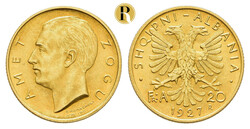 20 Franga Ari 1927, Zogu I., 6,43 g, Fb. 2, fast Stempelglanz