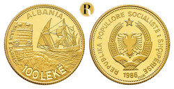 100 Leke 1986, Hafen von Durazzo, Probe (Essai), 6,49 g, vgl. Fb. 23, ...