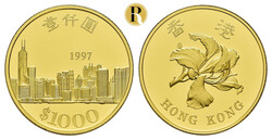 Hongkong, 1000 Dollars 1997, Gold, 15,97 g, in Ausgabeschatulle mit ...