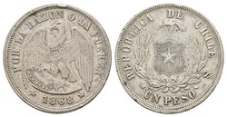 1 Peso, 1868, KM 142.1, kl. Kr. Randfehler, ssAutomatically generated ...