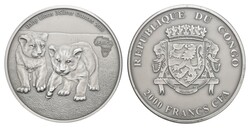 2000 Francs CFA, 2013, Babylöwen, 3 oz Silber, in Kapsel, mit ...