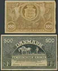 Dänemark, 100 Kroner 1940 Ser. B (III) Pick 33c und 500 Kroner 1941 ...