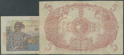 Französisch Guyana, 2 Noten: 5 Francs L.1901 (1947) Sign. M. Buy, ...