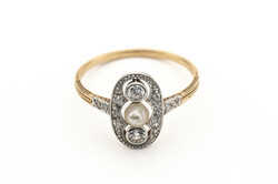 Art decó Diamanten Perl Ring, 585 Gold, bicolor, 16 Rosen- und ...