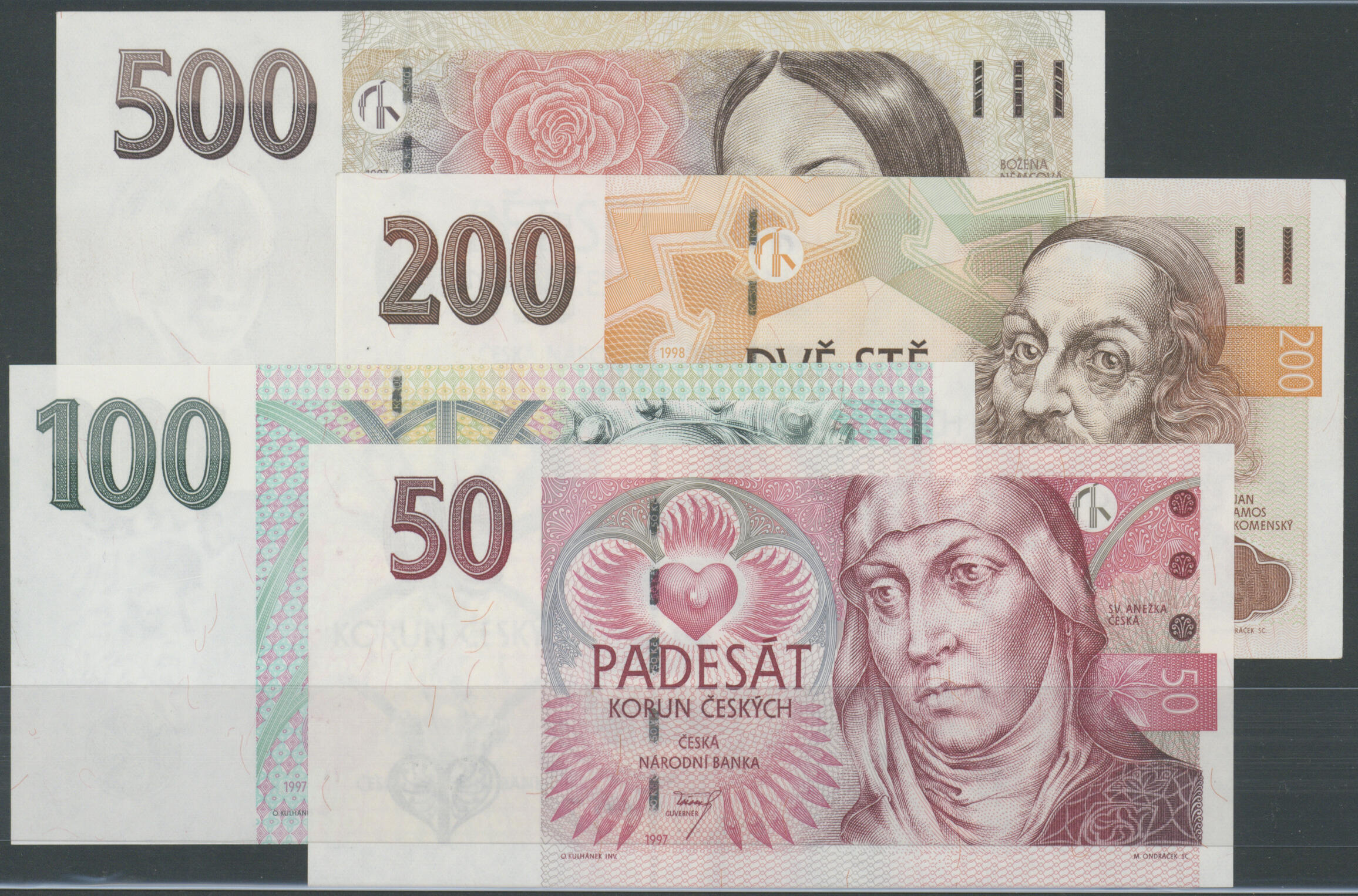 Tschechische Republik, Lot 4 St: 50, 100, 200 und 500 Korun 1997, ...