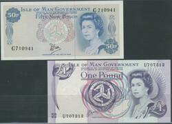 Inselman, 2 St: 50 New Pence o. D (1979) P-33a; 1 Pound o. D ( 1991) ...