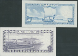Inselman, 2 St: 50 New Pence o. D (1979) P-33a; 1 Pound o. D ( 1991) ...