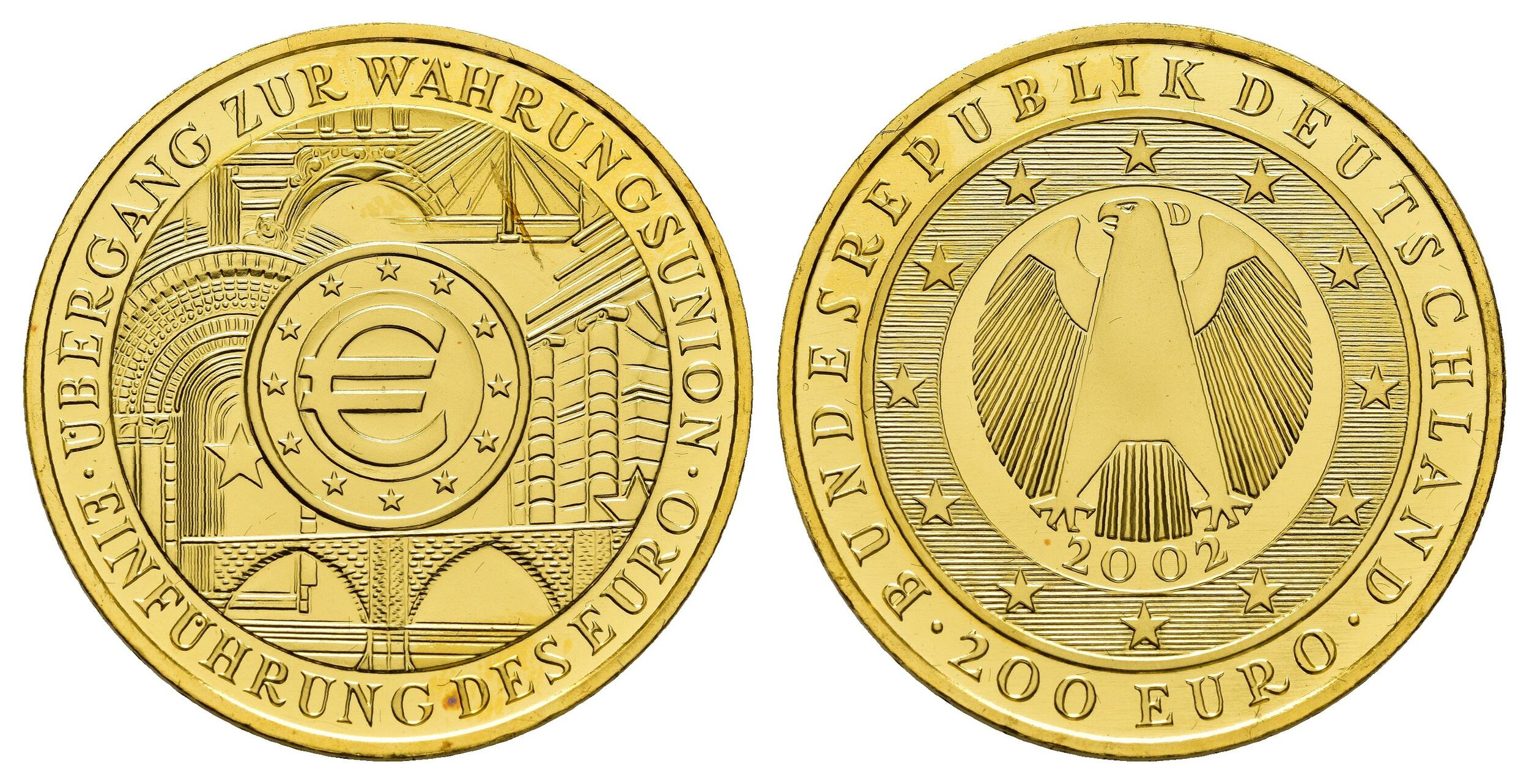 200 Euro, Gold, 2002, D, Einführung des Euro, in Kapsel, im Etui,mit ...