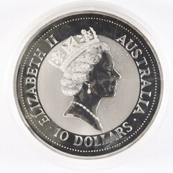 10 Dollars, Silber, 1992, Kookaburra, 10 Oz, KM 161, lt. angelaufen, ...