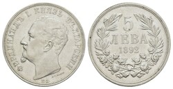 5 Lewa, 1892, Ferdinand I., KM 15, berieben, kl. Rf., ss-vz.  ...
