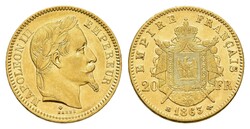 20 Francs, Gold, 1863, BB, Napoleon III., mit Lorbeerkranz, Fried. ...