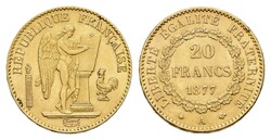20 Francs, Gold, 1877, A, Fried. 592, Randfehler, ss+